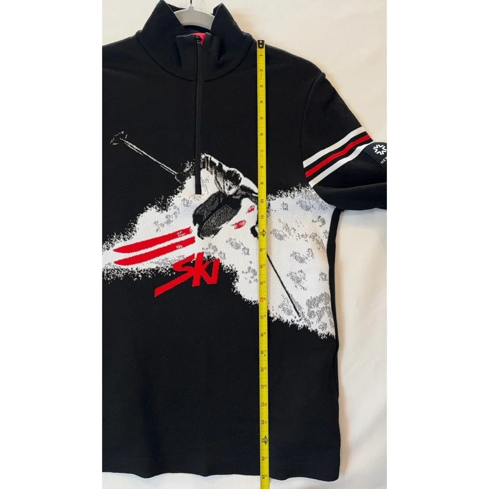 NEWLAND Men's Ski Sweater Sz. M Skier Made Italy Quarter Zip Black‎